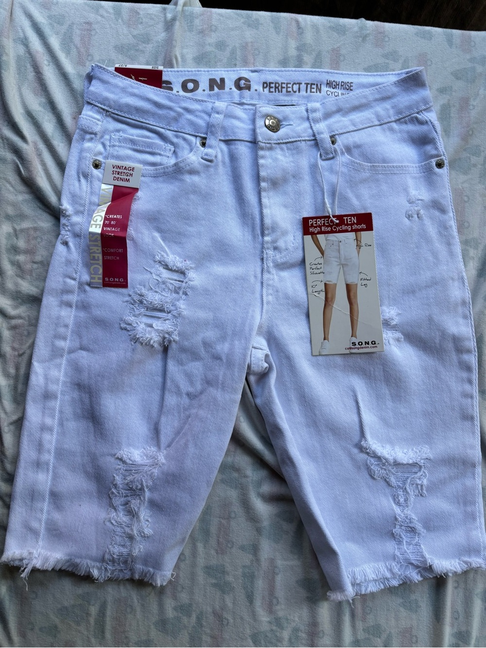 S.O.N.G. White High-Rise Distressed Bike Shorts
